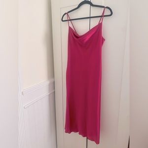 Bebe Satin Cowl Neck Slip Midi Dress - Size Small - Magenta Pink Color